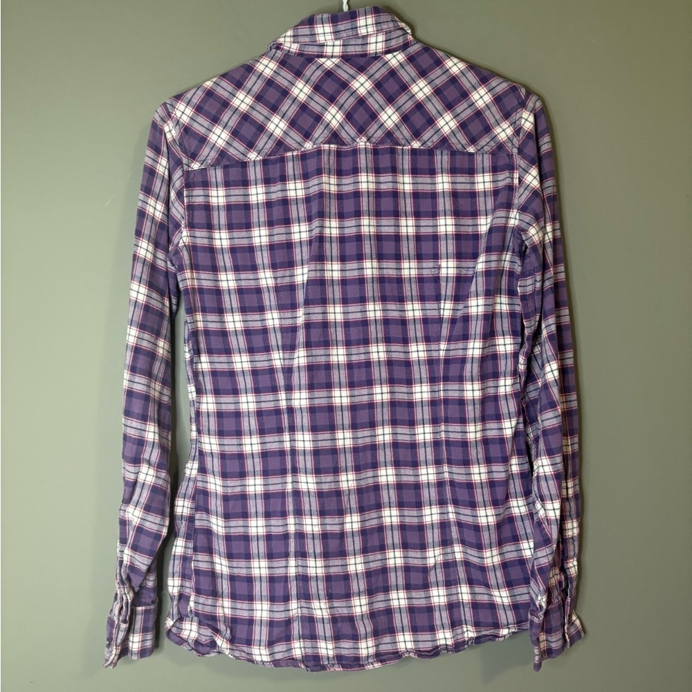 Eddie Bauer XS Classic Fit purple plaid 100% cotton flannel button-up shirt - Picture 5 of 6